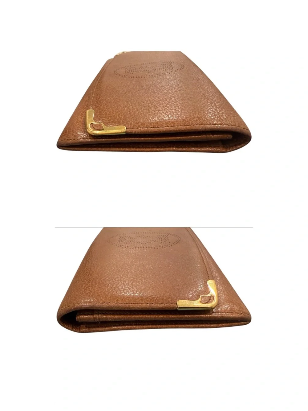 Cartier Paris Vintage Brown Pebbled Leather Long Flap Wallet Gold Accent